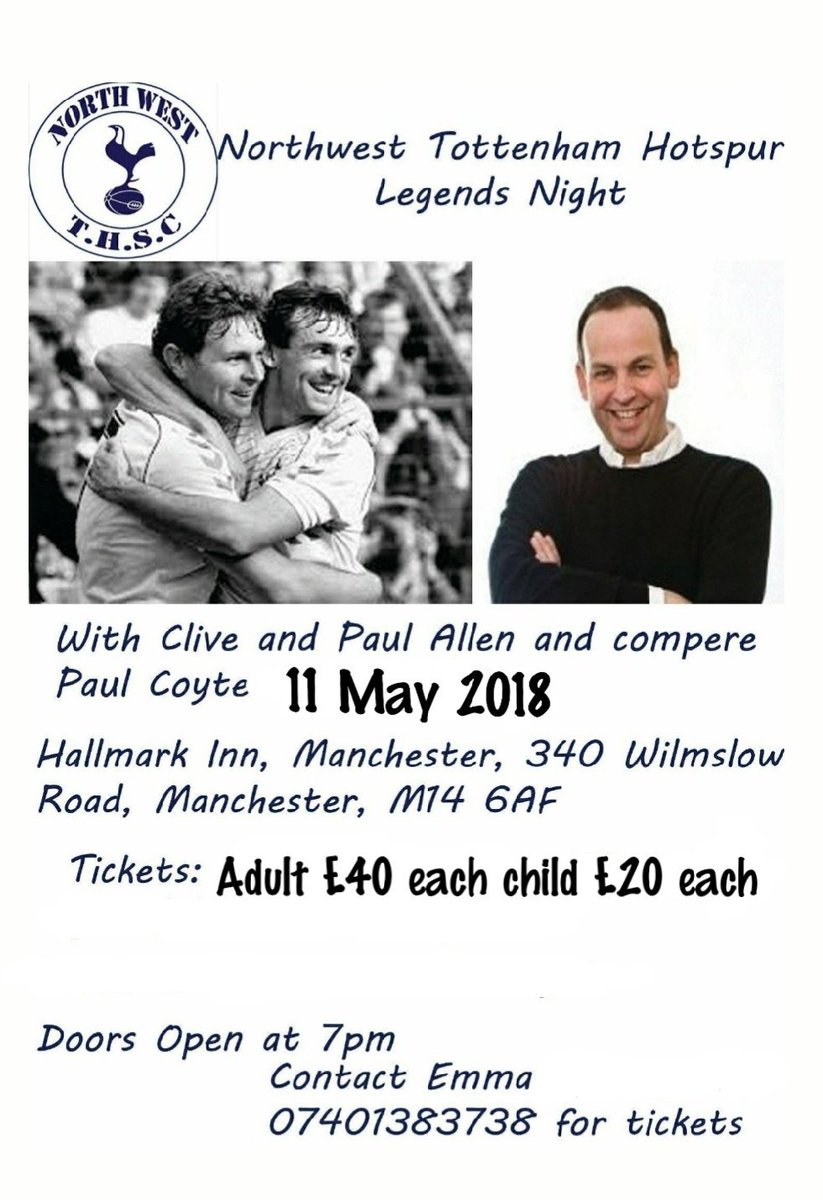 nw_thfc's tweet photo. Just over 6 wks to go to another legends night going to be a corker with some fantastic prizes up for grabs don't miss out on a rib tickling evening with Paul and Clive get in touch for tickets https://t.co/V5Pg6an0od