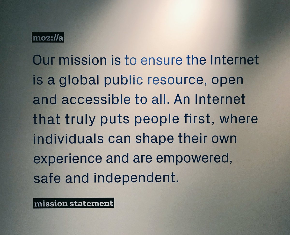 DavisMTL's tweet photo. Mozilla’s mission statement on the walls of our office. #mozilla #opensource #firefox #fastforgood https://t.co/LY7S92ebAr