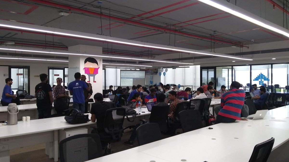 PuneDocker's tweet photo. 5th #dockerbirthday kicked off in full pace with the #Dockermentors helping all the participants with the @playwithdocker 101 labs.
Thank you @REANCloud for the generous sponsorship. https://t.co/qIVZ7Pjx03