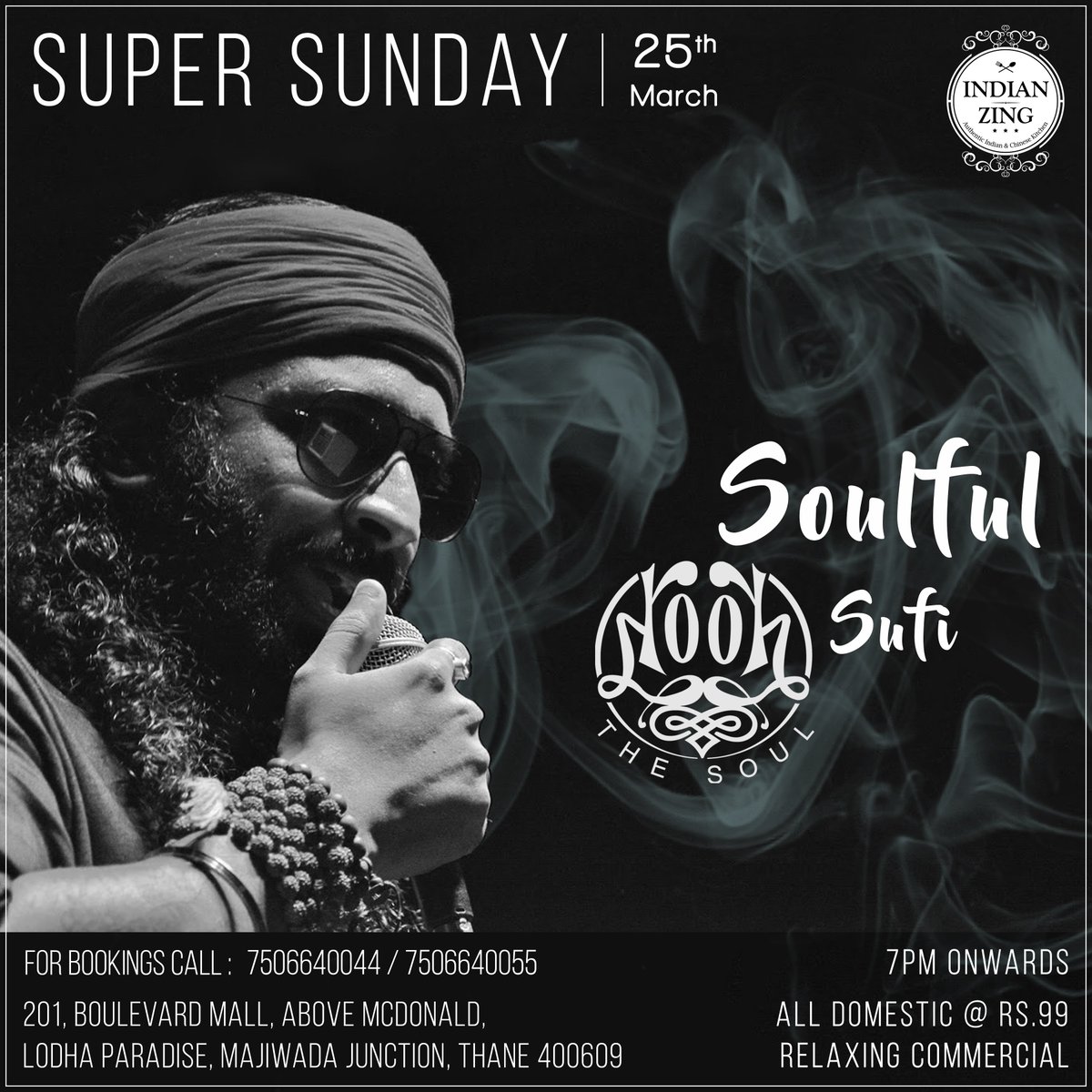 indianzingresto's tweet photo. Soulful Sunday is here. Spend a soothing Sunday with your loved ones at Indian Zing with beautiful music from our favourite Rooh The Soul.

Reserve your table today!
For Reservations call - 7506640044/ 7506640055

#IndianZingResto #IndianZing #Things2DoInMumbai #Mumbaifood https://t.co/aH3fvhW3fR