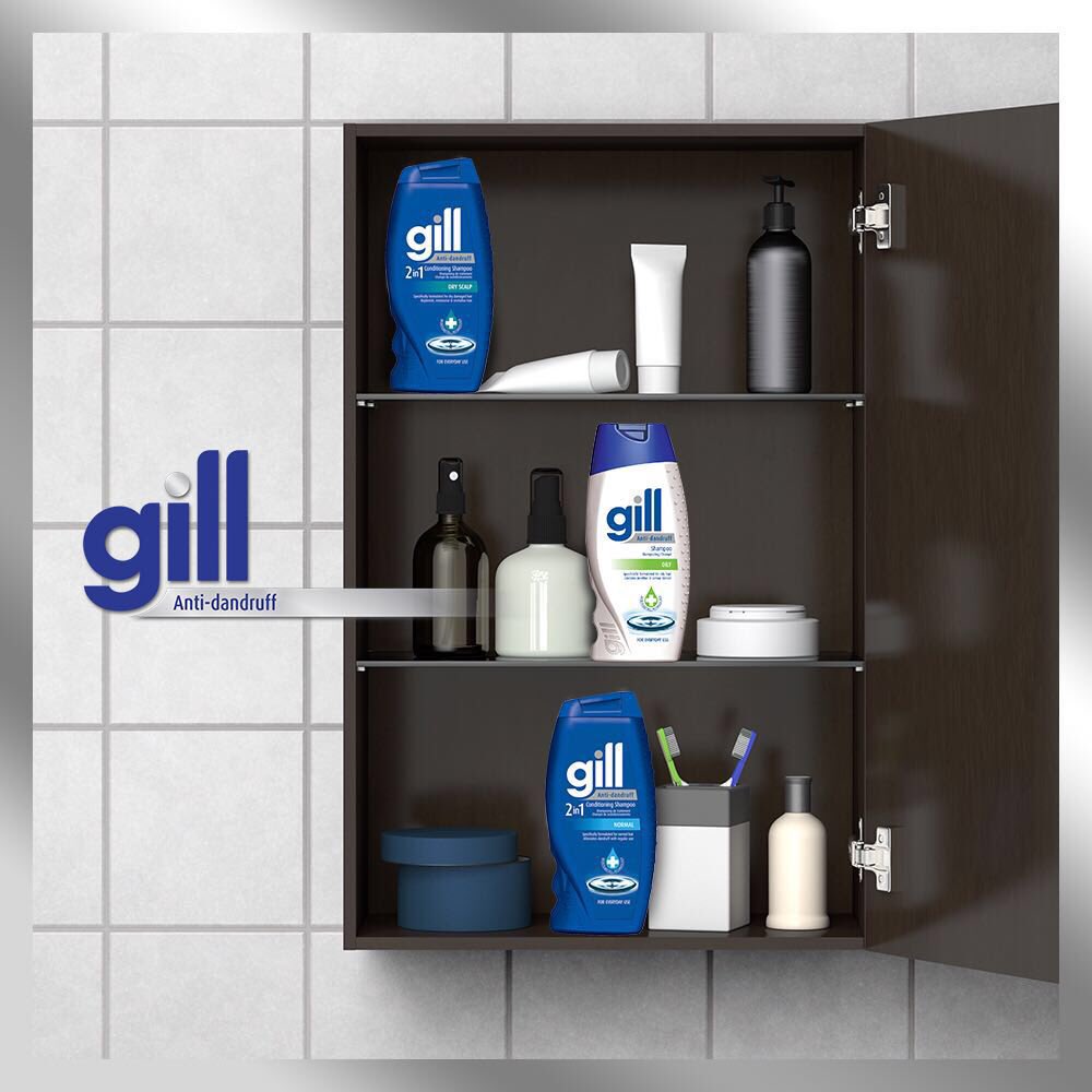 Gill_RSA's tweet photo. A well-stocked bathroom cabinet if we've ever seen one 🙌 For optimum results, keep Gill on-hand for daily use. #GillSA #GillShampoo https://t.co/vFO7C6IfMX