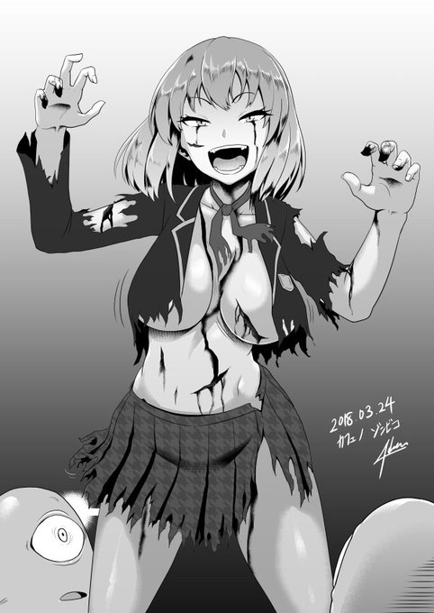 【版権モノクロ】バーチャルユーチューバー様々みてますが、一押しのカフェ野ゾンビ子ちゃん。笑い声と銃声の良さみが深い。しんどい。 #カフェ野ゾンビ子 