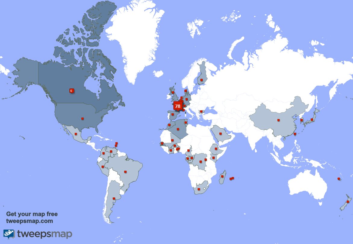 J'ai 2 nouveaux abonnés, de Belgique, et plus la semaine dernière. Voir tweepsmap.com/!lepleindavenir