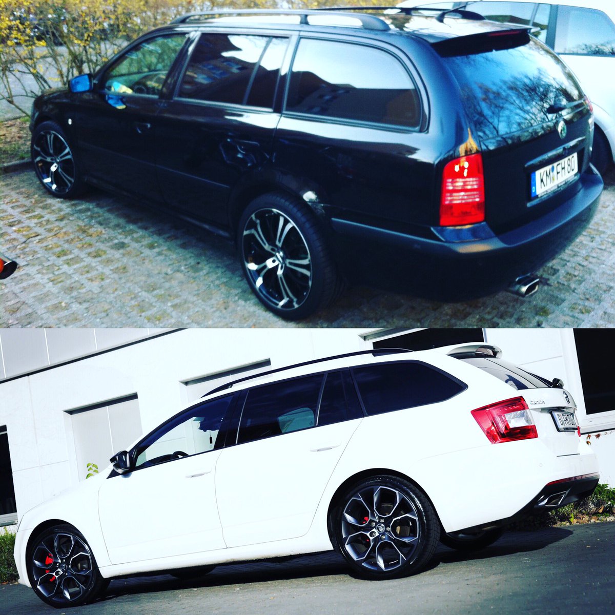 FrankGolo80's tweet photo. Habe mich genötigt gefühlt da auch mal mitzumachen. #2012vs2018 #skodaoctaviars #blackandwhite #bestesauto 🏎 https://t.co/9VFGY20Sli