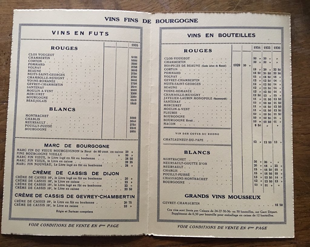 SOMM_FILM's tweet photo. A pre world war 2 négociant price list from 1936 found while filming #somm3 in Burgundy. https://t.co/XXjHaO3aIB