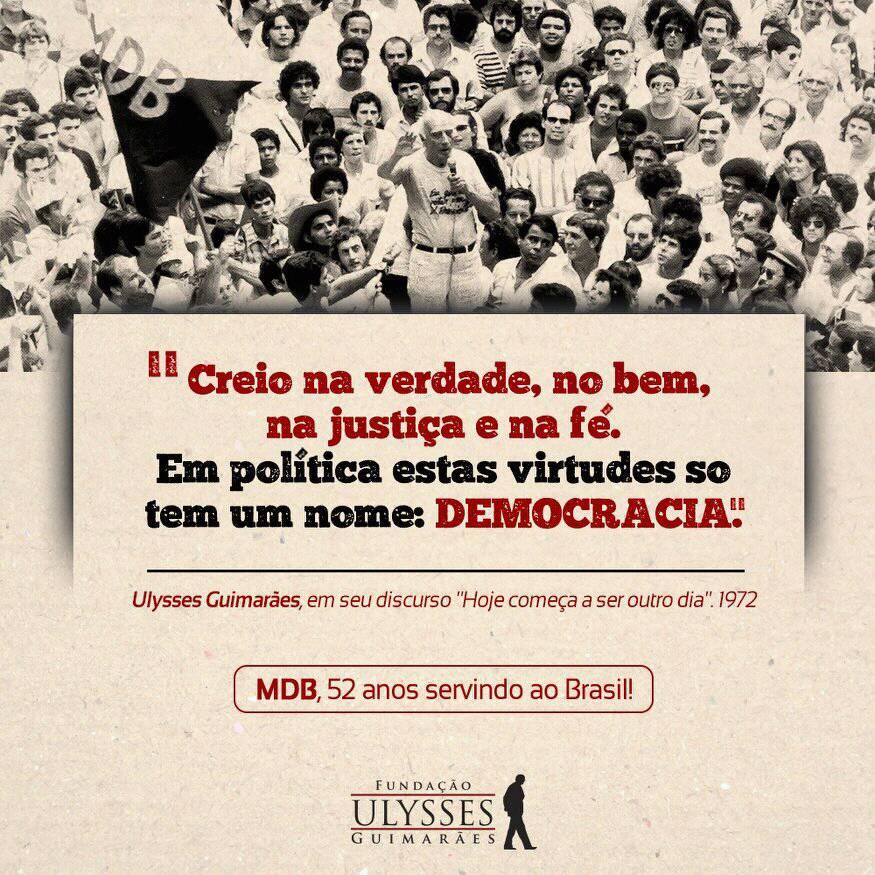 Hoje celebramos os 52 anos do partido que enfrentou a ditadura militar e sempre esteve a frente das maiores conquistas do povo brasileiro! Feliz aniversário ao Jequitibá Maduro!!! #MDB52Anos