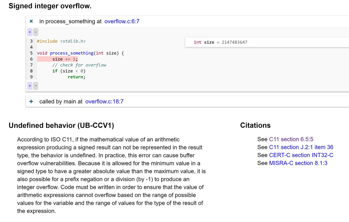 rv_inc's tweet image. Why does C11 program below segfaults when compiled with gcc -O3? It runs normally when you drop -O3.

Program has undefined behavior, caught by kcc (part of RV-Match tool runtimeverification.com/match/) as seen in picture, but what does gcc do? #undefinedbehavior #CProgrammingLanguage