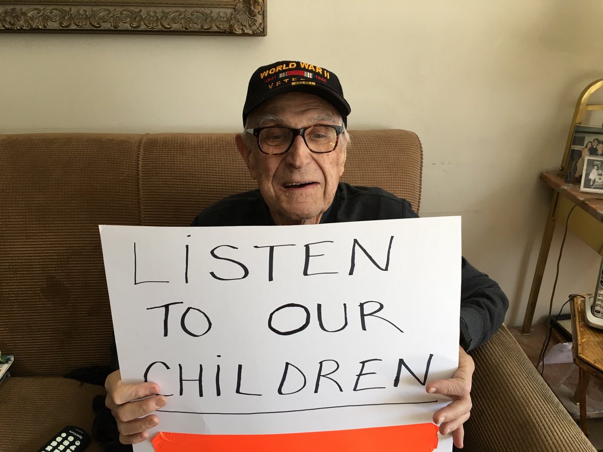 A World War II veteran who fought with General Patton at the Battle of the Bulge,, my Dad will be 100 years old this year.  He supports the #MarchForOurLives.