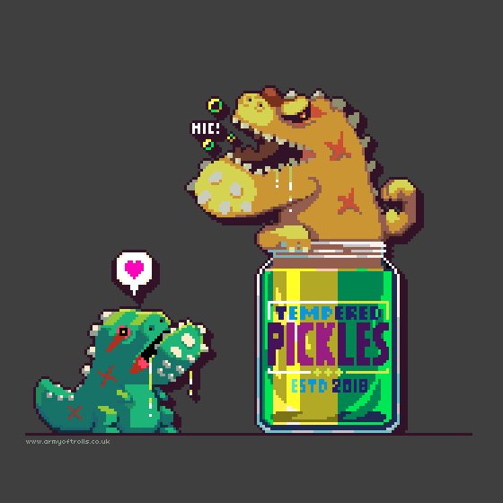 Deviljho has found a new love! (he kicked my ass this morning so I drew him instead of getting beat) #MonsterHunterWorld #deviljho #pixelart #temperedjho #MonsterHunter