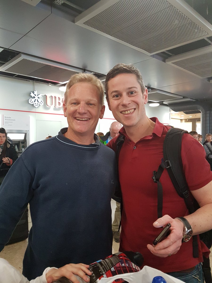 ClayesmorePE's tweet photo. Great to meet OCs Sam Walton (and Will Newman) both off skiing in the French Alps. With 2 current pupils it made 4 Gate boys, a visiting tutor and a Housemaster  travelling separately on the one flight. You never really get away! https://t.co/7w31yRFNK8
