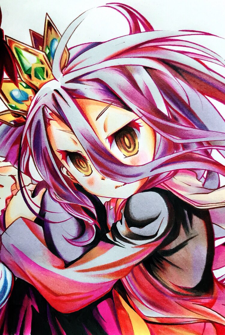 ノーゲーム・ノーライフの空と白を色鉛筆とコピックで描きました