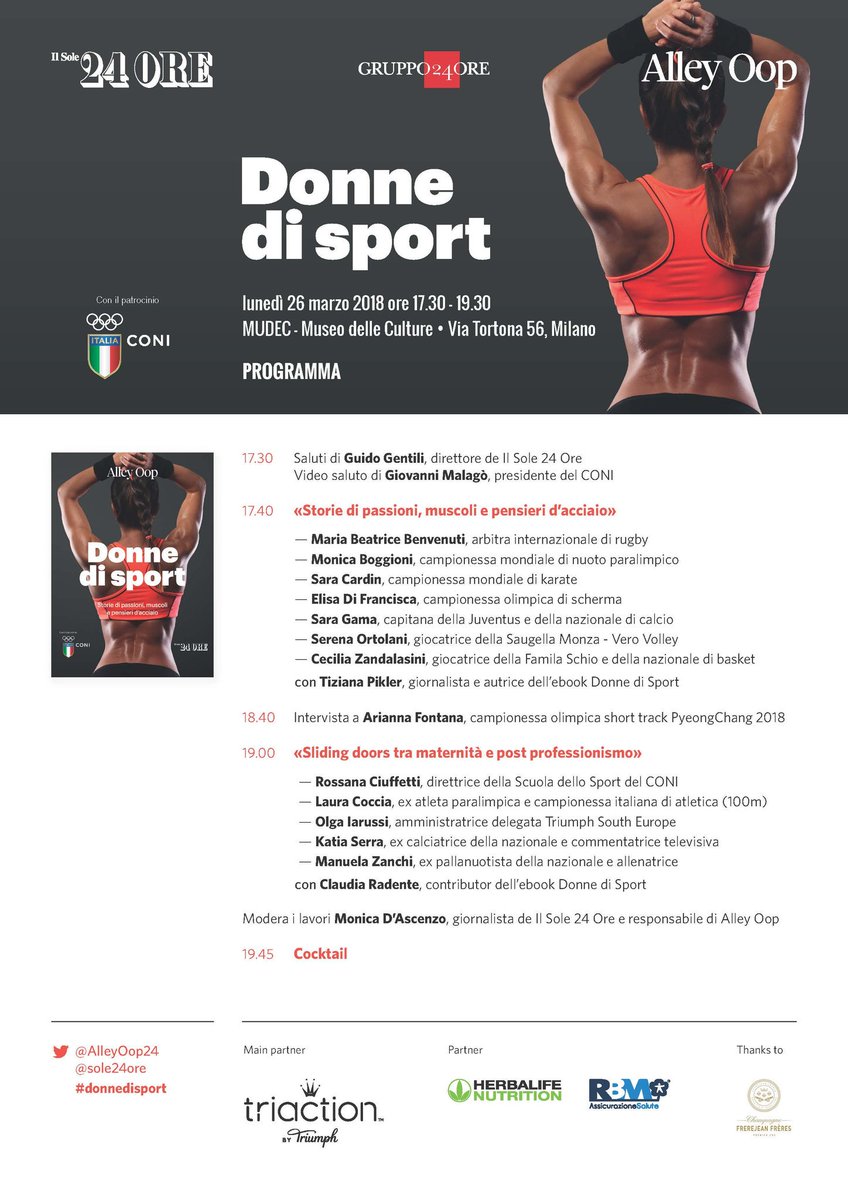 #CountDown: -3 alla presentazione dell'ebook di @AlleyOop24 #DONNE DI SPORT | Storie di #passioni, muscoli e pensieri d'acciaio! Ci vediamo lunedì 26/3 h17.30 - al <a href="/MudecMi/">Museo delle Culture</a> #Milano con <a href="/Coninews/">CONI</a> <a href="/guidogentili1/">Guido Gentili</a> <a href="/AryFonta/">Arianna Fontana</a> @Ceci_Zanda 
<a href="/cardinofficial/">Sara Cardin</a> <a href="/SaraGama_ITA/">Sara Gama</a> 
<a href="/ElisaLovesJesi/">Elisa Di Francisca</a>