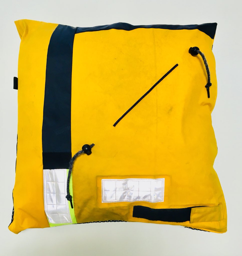 Plump_Design's tweet image. Final cushion finished made from the scraps of a #Musto All weather Lifeboat jacket. 1 jacket 3 cushions. Keepsake for life. #hellyhansen may have taken over but these Mustos will live on forever! #RNLI
