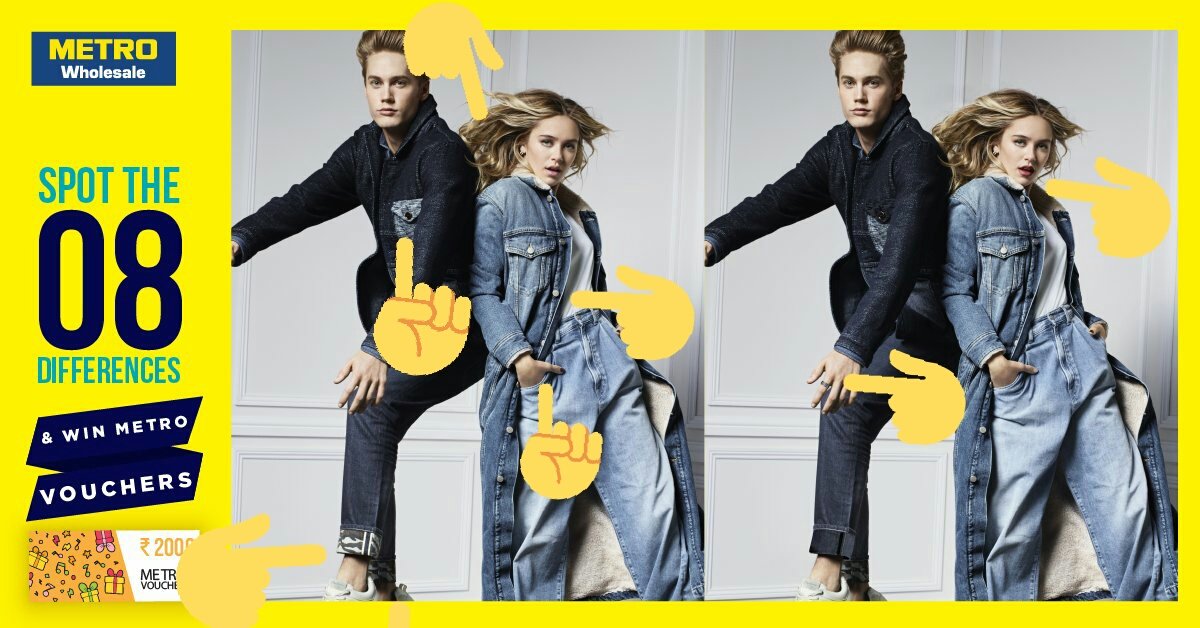 Sara16679's tweet photo. @metro_india Spotted 8 differences:
 Hair
Shrug button
Nail paint
Lipstick
Boy's finger ring
Boy's shoe
Boy shirt Pocket 
Boy Pant fold
#SpotAndWin @metro_india 
#ContestAlert #TwitterContest #WinVouchers #METROVouchers https://t.co/AeM9RwYUWa