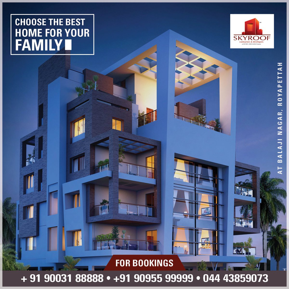 Your dream home is ready just for you, all you have to do is smile and move in! Choose the premium lifestyle Apartments at Skyroof Contractors.
For Booking Call Us +91 90031 88888, 90955 99999. For details - goo.gl/uwnzhz   #ChennaiRealEstate #ChennaiApartments #Flats