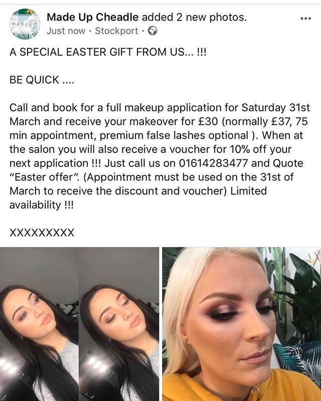 Madeupcheadle's tweet photo. EASTER OFFER! Call quick as appointments are limited! 🙂💚 #easter #eastermakeup https://t.co/41qC3qX2nV