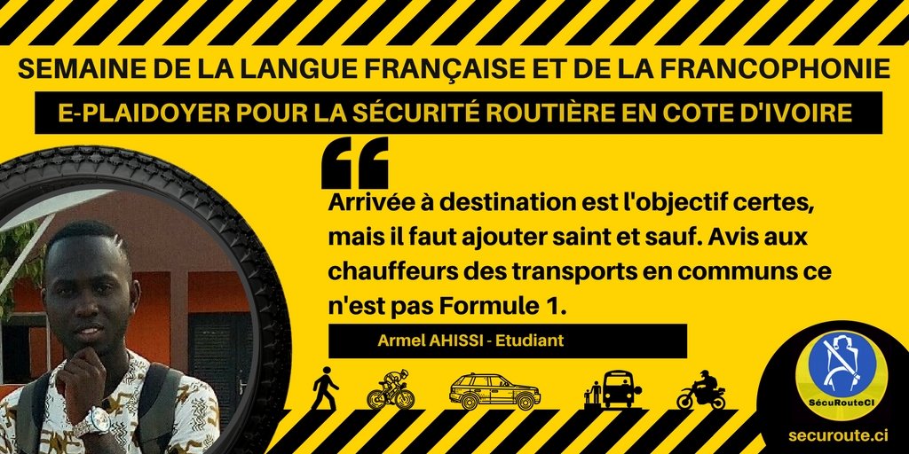 armel_ahissi's tweet photo. #SécuRouteCI #Mon20Mars #SLFF2018 #SécuritéRoutière https://t.co/rqbz53ApCF