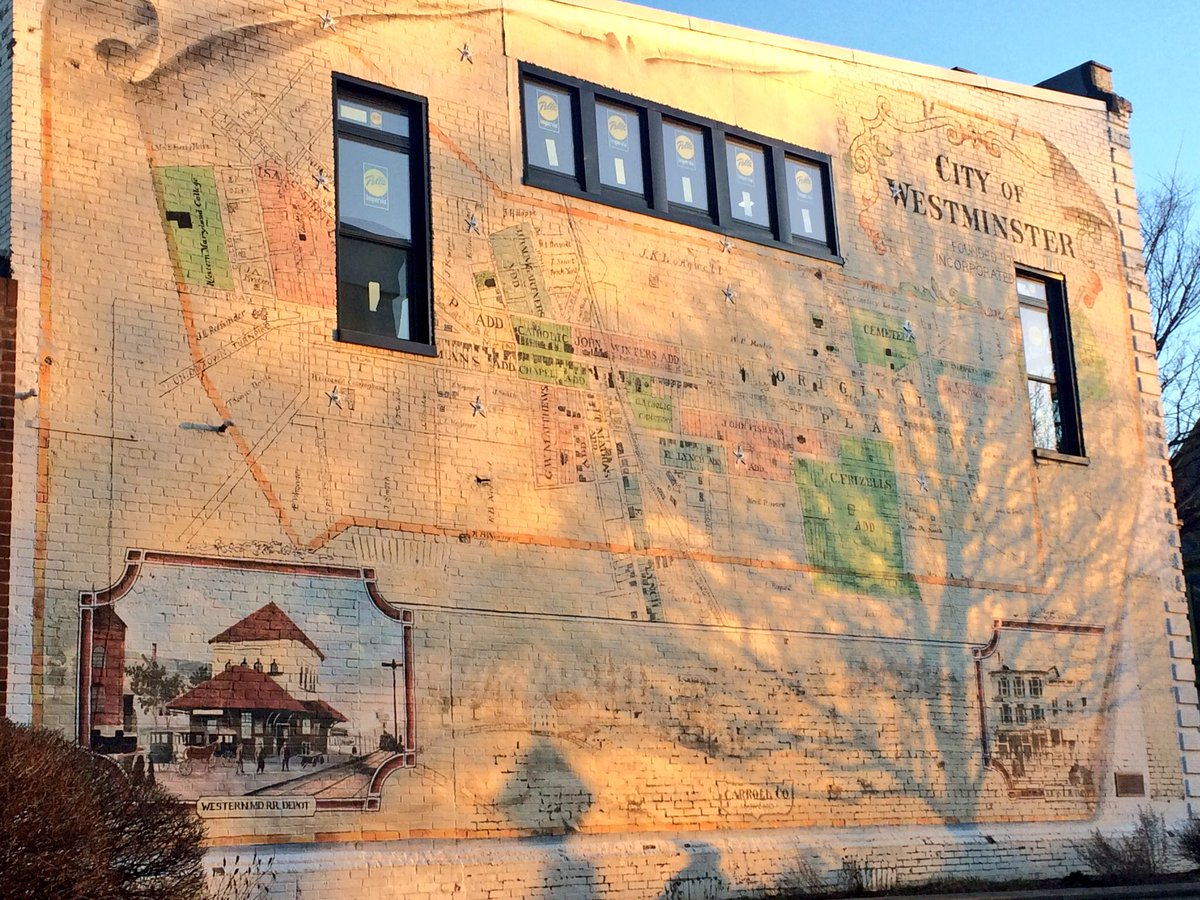 A mural painted in 1999 is based on an 1877 map sits on Locust Lane in downtown #WestminsterMD. #CarrollCountyMD #history #bygonemd #Maryland #Marylandhistory