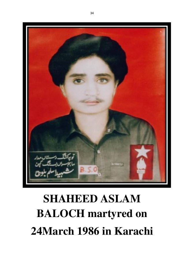 Itsbaloch_'s tweet photo. Shaheed Aslam Baloch a member of  Baloch Students Organizations got martyred on 24 March 1986.
In General Zia martial law period when #Baloch Ittehad held a demonstration in #Lyari Karachi. Aslam got injured by police firing in 22 March but couldn't survive more than two days. https://t.co/BBdE7OkLLX