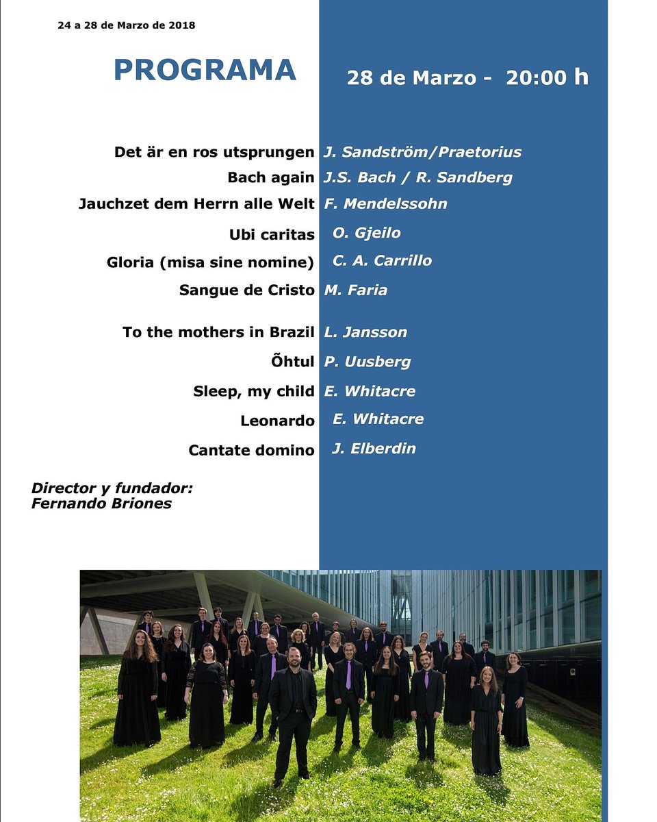 corogaos's tweet photo. Este mércores 28 ás 20 h na Colexiata de Santa María do Campo, ofrecemos un concerto englobado no XXIX Encontro Relixioso Cidade da Coruña, organizado polo Orfeón Herculino. Deixámosvos o programa para ir abrindo boca. Esperámosvos! #corogaos #semanasantacoruña https://t.co/xNGIRR152e