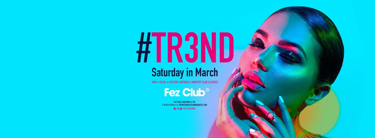FezClubCambs's tweet photo. Tonight #TR3ND is back. We have discounted drinks before 11:30pm πΈπΈ Free entry with your names in the Guestlist before 11pm just message us your names and @jsgthedj on the decks tonight. https://t.co/PDr77O7UXe