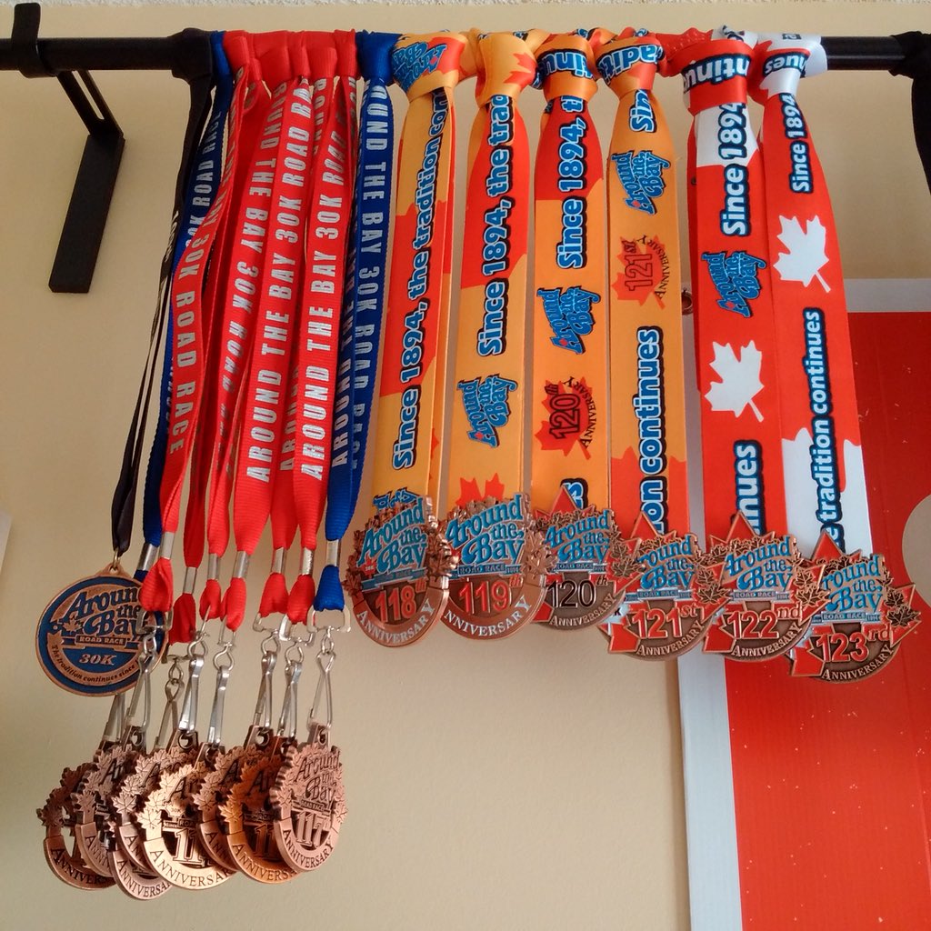 O2BCool2's tweet photo. Hoping to add a 16th of these at tomorrow’s #ATB2018 @bayracerun Around The Bay Road Race...if I can make it past the 12 in hotdog unscathed that is... https://t.co/UdPTfM0038