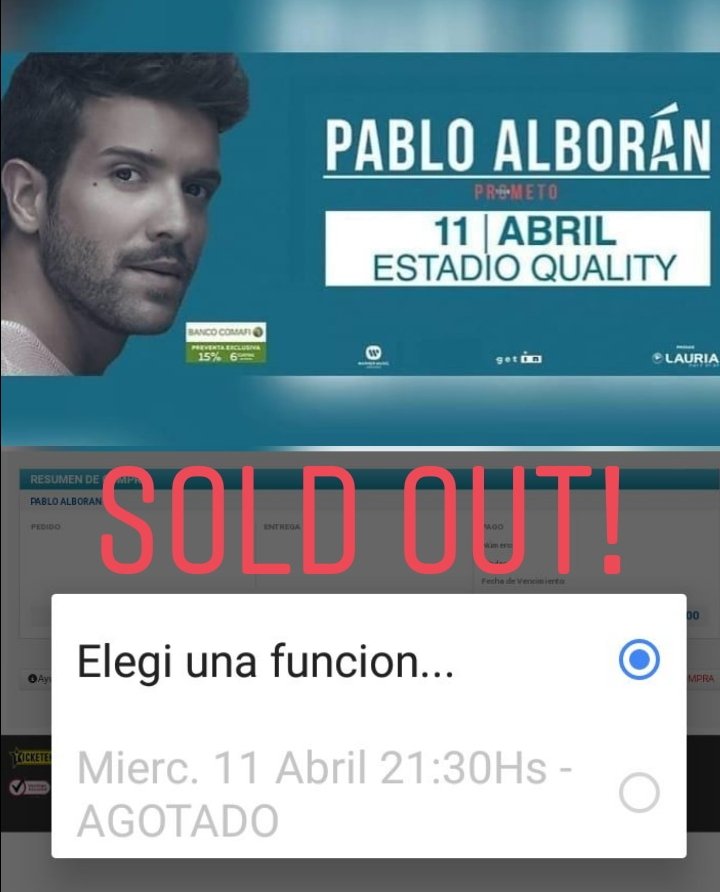 palborancba's tweet photo. Muy felices de anunciar que las entradas para el concierto de @pabloalboran el #11deAbril en #QualityOutdoor ESTÁN AGOTADAS!!! #TourPrometo #SoldOutCba ❤🎉 @qualityespacio @WarnerMusicArg @LauriaProd @PAlboranARGFC https://t.co/YWRQJl7uJk