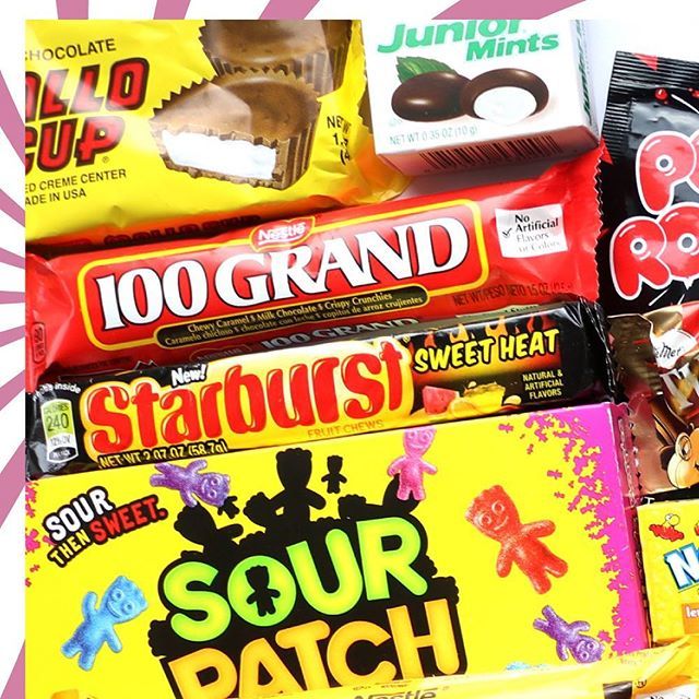 TaffyMail's tweet photo. Mallo Cups, Junior Mints, 100 Grand, Sour Patch Kids round out February's box (courtesy of @beautywolfgirl), alongside Sweet Heat Starburst - an exciting candy that starts off sweet, before hitting you with heat! #starburst #sweetheat #americancandy #strangecandy #surpriseboโฆ https://t.co/JopEMBfnsr