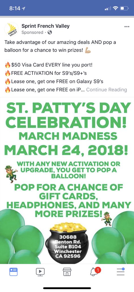 Today is the day ! Sprint Saturday. Come see us <a href="/SprintBentonRd/">Sprint French Valley</a> and save money. Bring your own paid off device or get our LOGO options on iPhone 8/8+ and Samsung S9/9+
@MurrietaEvents <a href="/MurrietaPatch/">Murrieta Patch</a> <a href="/CityOfMurrieta/">City of Murrieta</a> <a href="/SDMikeE1331/">mike eccher</a> <a href="/mwallen10000/">Michael Allen</a> <a href="/ArijSheikh/">Arij Sheikh</a> <a href="/KristianAllos/">Kristian Allos</a> <a href="/DannyIsho/">Danny Isho</a>