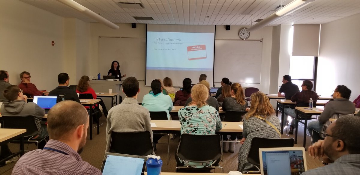 SQLBek's tweet image. Back to the Basics with @dgmelkin. Another packed room! #SQLSatROC