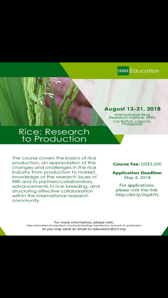 Rice course research to production <a href="/irri/">IRRI 🌾</a> highly recommended for those working on rice and not only! Deadline for application 4May