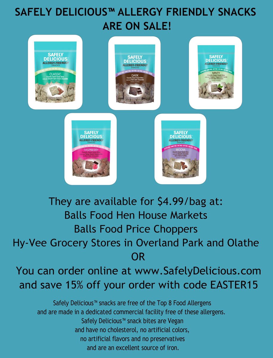 SafelyDelicious's tweet image. It's almost Easter! Do you have your Safely Delicious allergy-friendly snacks for Easter baskets, friends and family? Check out where you can buy them -ON SALE-either in the Kansas City area or online at our website safelydelicious.com .  PLEASE SHARE.  #allergyfriendly