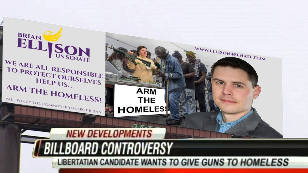 WadeTPaton's tweet photo. The best idea that ever came from a #Libertarian #politician. Of course I'm almost certain @Ellison4Senate has never seen #HoboWithAShotgun....., or maybe he has. 

#NRA #MarchForOurLives #DonorPuppet #Stupidity #DumbAndDangerous https://t.co/ABN8seKhHc