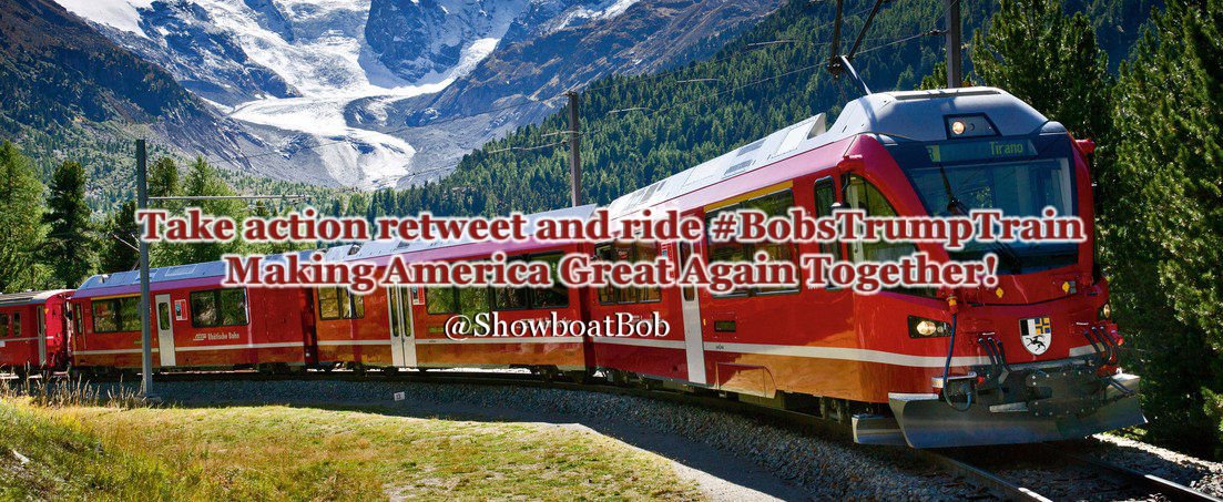 Time for a new train...
#BobsTrumpTrain
#LoveTrumpTrain
#RidersRetweet!
#ActionTakersRT&FB