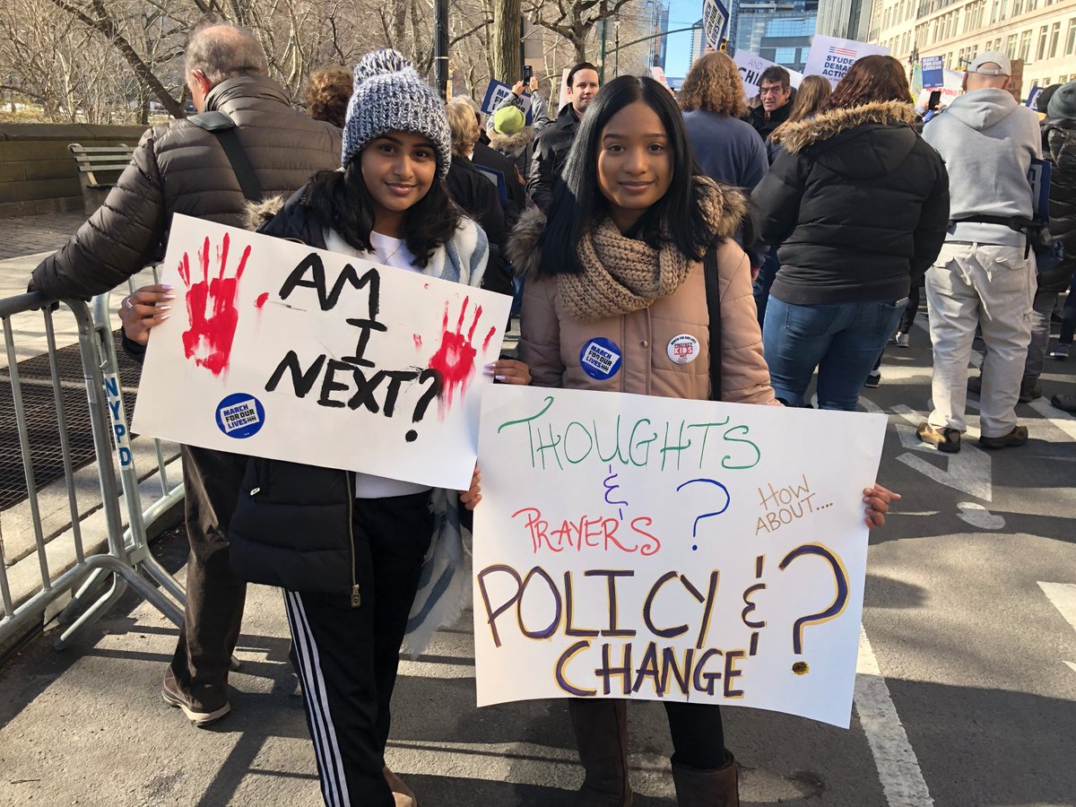 UNICEFUSA's tweet photo. Samirah and Donna, 16, are at the #MarchForOurLives in NYC: 

"We had an incident at our school just last week—we never thought it would happen to us. People think because we're teenagers our voices don't matter, but they do. If we all come together we CAN create change!" https://t.co/l8d9YUJvHo