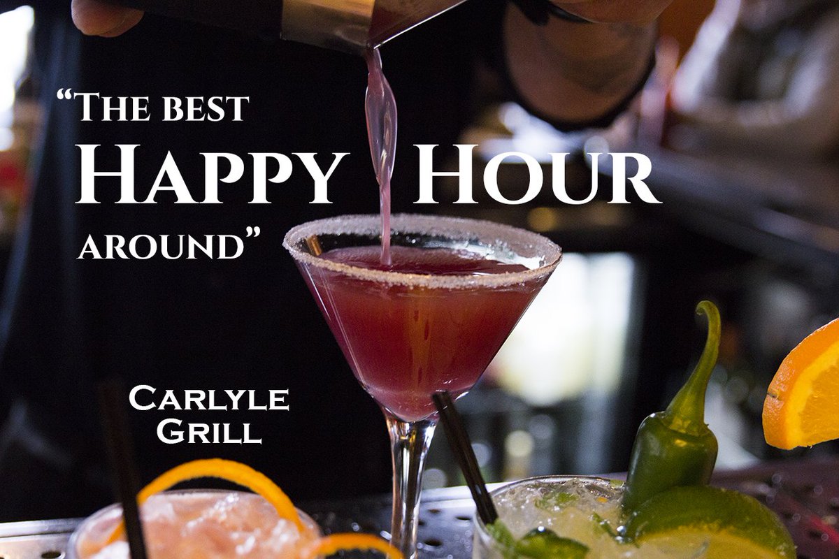 CarlyleGrill's tweet photo. At Carlyle, happy hour doesn't stop because it's the weekend!

Come join us from 3:00 PM - 6:00 PM for great food &amp; cocktails at an unbeatable price. 

Don't forget, on Sundays our happy hour drink menu goes ALL DAY LONG! https://t.co/Jj3aagQSYP