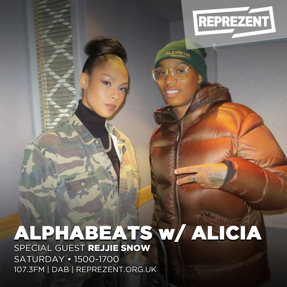 15:00 - 17:00

🚨 NEW SHOW TIME 🚨

<a href="/ALICIAXCII/">Queen P</a> is taking over your Saturday afternoons alongside special guest @rejjiesnow + she's got a guest mix from <a href="/Kayloomusic/">Kayloo</a> 

🌍 reprezent.org.uk  
📻 107.3FM
📡 DAB