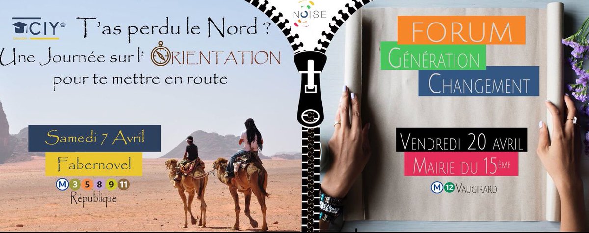 Ton mois d’avril va être chargé :
📆 7/04 : #CIYedu 2018 pour repenser l’orientation
➡️ eventbrite.fr/e/billets-ciy-…
➕
📆 20/04 : 2nde édition du #ForumGenerationChangement pour trouver un job qui change le monde 
➡️ forum-generation-changement.com