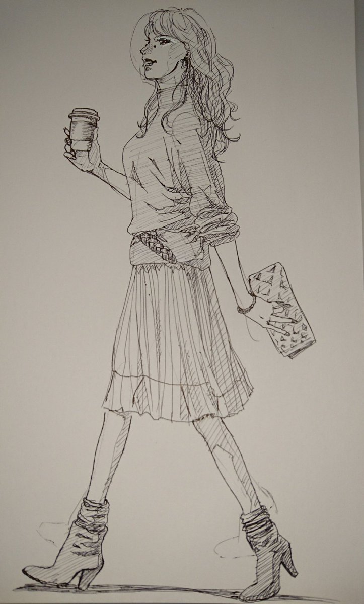 Hardroad Twitterissa 今日のイラストは プリーツスカート です トップス はボトルネックニットで 丈は長め スカートも長めです こういった場合はトップスをベルトでブラウジングしてトップスとスカートの割合を１ １くらいにするとバランスが良くなるそうです