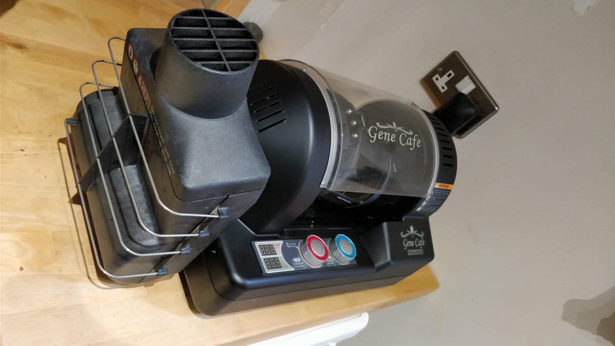 froggleston's tweet photo. I'm selling my small table top coffee roaster, the GeneCafe, because I've got a larger roaster now. It's a great little entry level machine, even roasts, chaff collector bundled in. Perfect working order. Can deliver in #Norwich. £300 ONO before I hoss it on eBay. https://t.co/bHFI1v7jbq