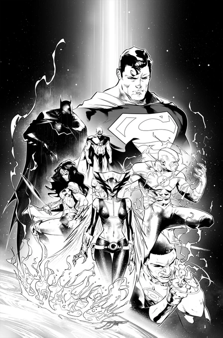 Friends, once again, thank you ALL for your reactions to the news about #JusticeLeague comic, the whole team is very motivated, I'm so happy and grateful and honestly.. I hope you like it! 
#blackandwhite #inks 