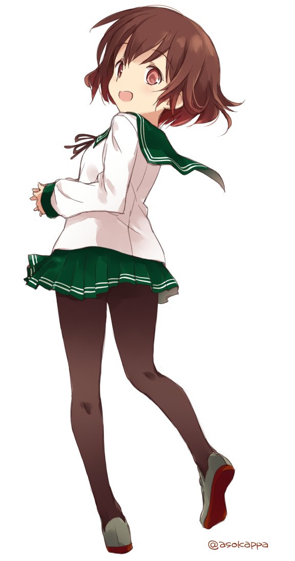 mutsuki (kancolle) 1girl solo pantyhose short hair skirt brown hair school uniform  illustration images