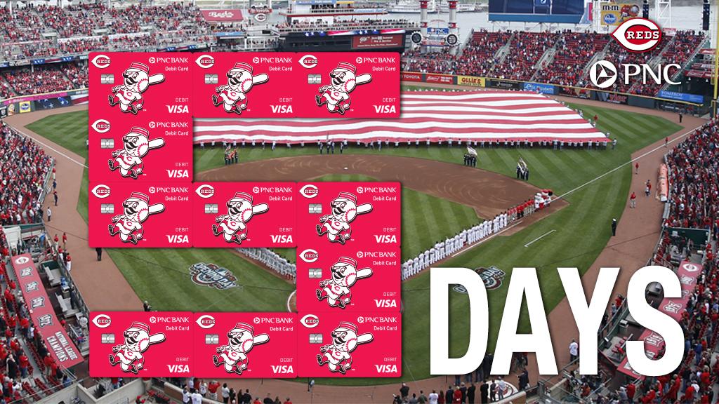 Reds's tweet photo. Only 5 more days until #OpeningDay is ON! RT for a chance to win tickets to our home opener thank to @PNCBank! #sweepstakes https://t.co/Yg94cplHs8 https://t.co/EPGfPp25G9