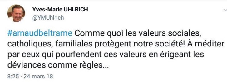 Ibra_Amirat's tweet photo. Euh c’est quoi ce tweet borderline #homophobe de cet #UDI Il l’a effacé mais tout de même ! Quelle recup macabre sur la mort d’un héros ! 🤢 #ArnaudBeltrame #Trebes # https://t.co/U8PpfxpHKT