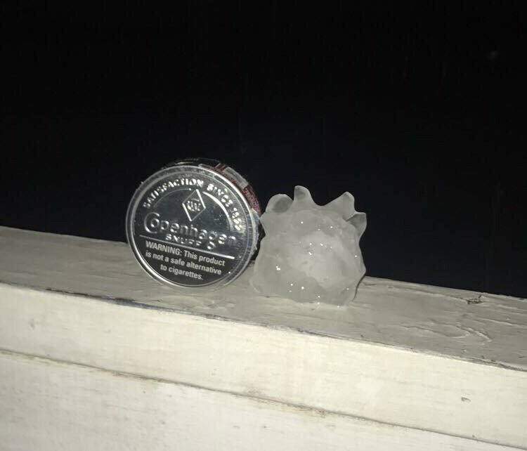spann's tweet photo. Still going through hundreds of messages from Monday night… first time I have seen a report of “snuff can” sized hail… https://t.co/QYPTIZ9NJU