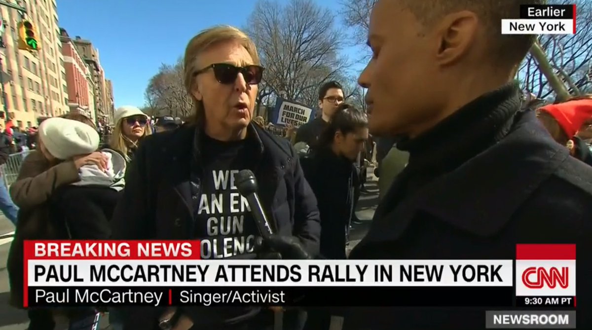AliCDonaldson's tweet photo. Wow. Over 36 years after his murder, Paul McCartney honors John Lennon at the NYC #MarchForOurLives rally telling @CNN "One of my best friends was killed from gun violence not too far from here. So it's important to me." https://t.co/WDAEggXBxx