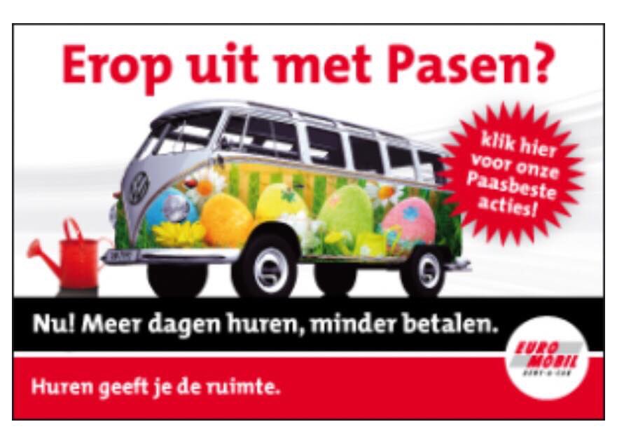 Century | autoverhuur
Profiteer van onze actie met Pasen.
Krijg een dag autohuur cadeau! Kijk op
centuryautoverhuur.nl