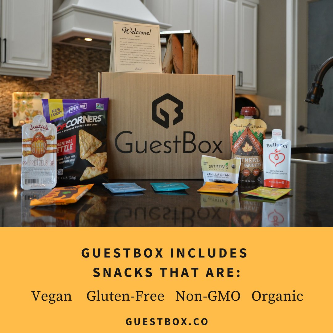 Tired of trying to find snacks all your guests can enjoy? GuestBox includes foods that are vegan, organic, Non-GMO, and gluten-free, with no presevatives. Check out all the GuestBox snacks!  ow.ly/pSvj50gRJGn 

 #superhost #airbnbplus #vegan #glutenfree #nongmo #organic