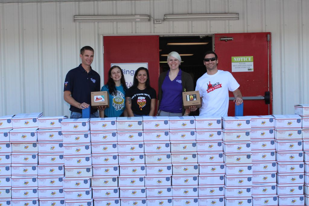 JOSHCarePackage's tweet photo. Thank you @TijuanaFlats for the hot sauces to #SupportOurTroops. We appreciate the donation and for coming out to pack #CarePackaged https://t.co/XvFz5Ks3JO