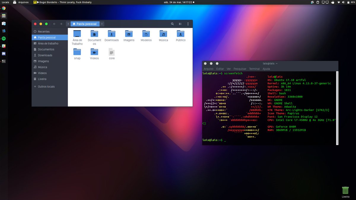 piratabi's tweet image. me inspirei pra dar uma arrumada no meu ubuntu + gnome e tô bastante satisfeita

#ubuntu #gnome #linuxporn